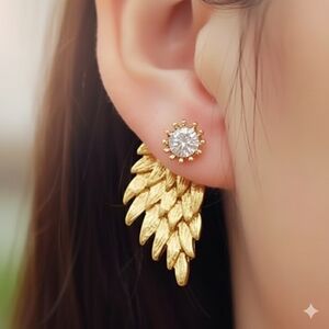 NEW Goldtone Glass Angel Wing Earrings